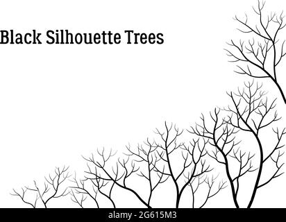 Landscape, Trees Black Contours Isolated on White Background. Vector Stock Vector