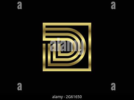 Golden Capital Lines Letter D. Creative Line Letters Design, Graphic Alphabet Symbol For Logo, Poster, Invitation. Vector Stock Vector