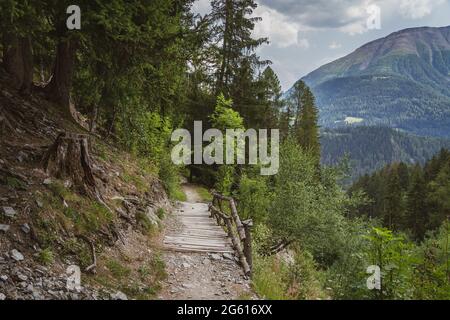 Hiking trail near Lax with view of Breithorn Stock Photo