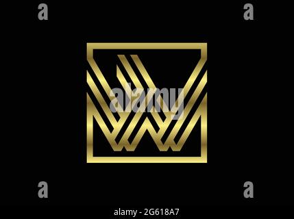 Golden Capital Lines Letter W. Creative Line Letters Design, Graphic Alphabet Symbol For Logo, Poster, Invitation. Vector Stock Vector