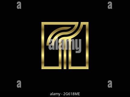 Golden Capital Lines Letter T. Creative Line Letters Design, Graphic Alphabet Symbol For Logo, Poster, Invitation. Vector Stock Vector