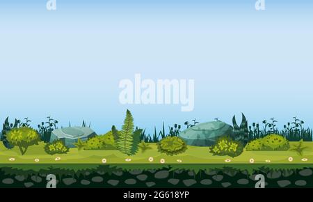 Seamless Grounds, Terraine Soil And Grass with grass flora bushes, underground patterns. Vector, GUI, Illustration Stock Vector