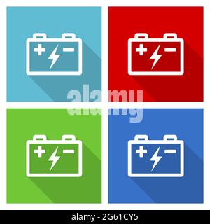 Battery, power storage icon set, flat design vector illustration in eps 10 for webdesign and mobile applications in four color options Stock Vector