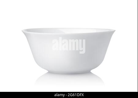 Front view of white empty ceramic bowl isolated on white Stock Photo