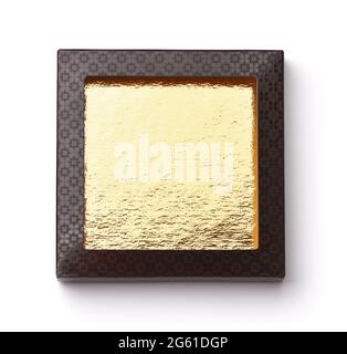 Top view of black paper gift box with window isolated on white Stock Photo