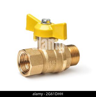 Golden butterfly handle  gas ball valve isolated on white Stock Photo