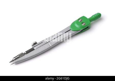 School metal drafting compass isolated on white Stock Photo
