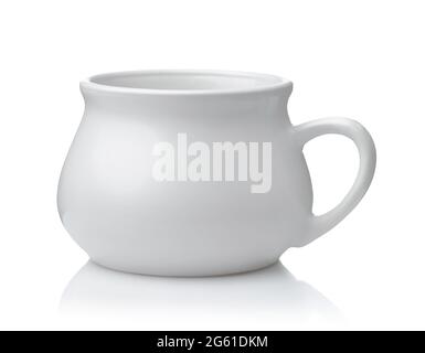 Side view of porcelain one handle soup bowl isolated on white Stock Photo