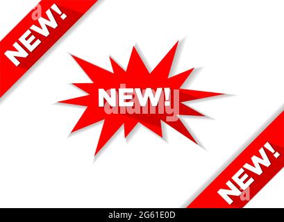 Ñorner and explosion stickers for new arrival shop product tags. Burst bubble speech with shadow on transparent background Stock Vector