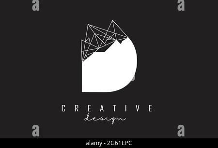 Outline Letter D logo design with broken stone, glass detail. Vector Illustration with geometrical effect and creative D letter. Stock Vector
