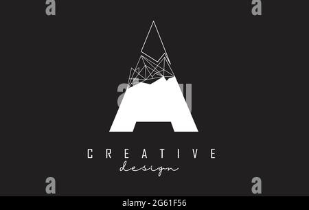 Outline Letter A logo design with broken stone, glass detail. Vector Illustration with geometrical effect and creative A letter. Stock Vector