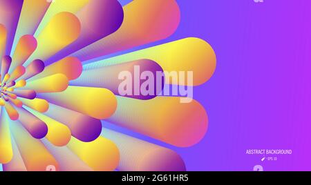 Abstract background with bright colorful 3d burst illustration, plastic graphic explosion from the center on gradient background Stock Vector