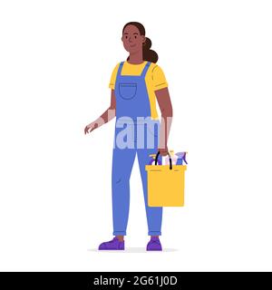 Woman dressed in a uniform with a bucket  Stock Vector