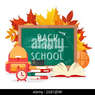 Blackboard, Chalk and Fallen Leaves, Set of School and Education Related  Objects in Colorful Cartoon Style Stock Vector - Illustration of object,  cute: 90733001