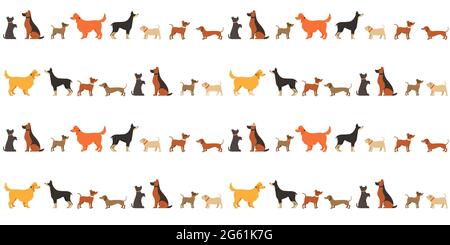 Cute dog pets seamless pattern vector illustrations. Cartoon flat design with black brown doggy or funny puppy and different dog breed pattern food Stock Vector