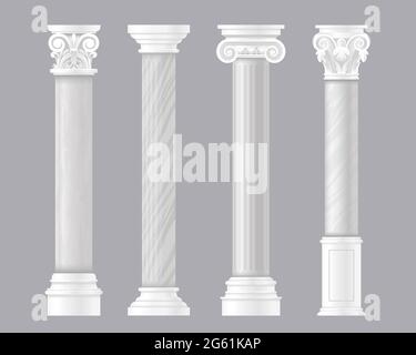 Pillars vector illustrations, ancient architectural set of Rome or Greek classic marble columns, antique architecture of Roman empire with stone Stock Vector