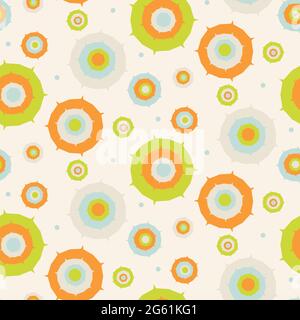 Summer tropical circle seamless pattern. Bright retro geo dot for digital scrapbook paper and repeat kid design. Fun masculine shirt textile swatch in Stock Vector