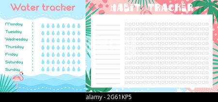 Vector illustration of Daily Water Tracker template in blue colors ...