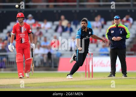 Manchester, UK. 01st July, 2021. Ish Sodhi of Worcestershire Rapids in Manchester, United Kingdom on 7/1/2021. (Photo by Conor Molloy/News Images/Sipa USA) Credit: Sipa USA/Alamy Live News Stock Photo