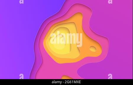 Purple yellow gradient paper cut design. Vector illustration. Colorful topographic background. EPS 10 Stock Vector