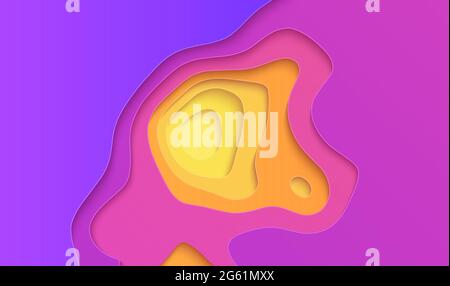 Purple yellow gradient paper cut design. Vector illustration. Colorful topographic background. EPS 10 Stock Vector