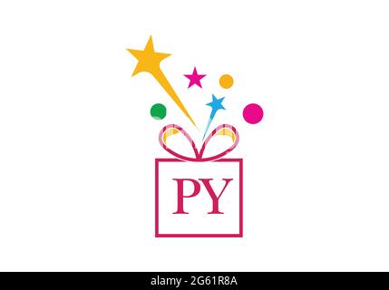 Gift Box, gift shop letter alphabet P Y logo icon for Luxury brand design for wedding invitations, greeting card, logo, and other design. Stock Vector