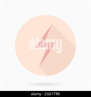 Fine vector pink icon with lightning in circle. Flat design with long shadow Stock Vector