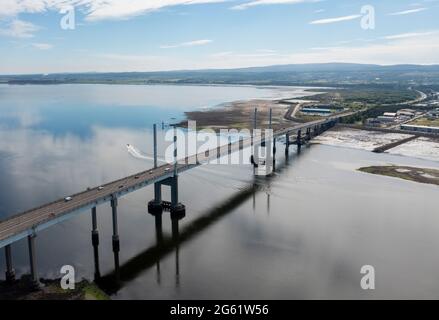 Aerial view of the Kessock Bridge from North Kessock where crosses the Beauly Firth at Inverness, Scotland, UK. Stock Photo