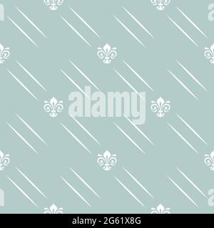 Seamless vector pattern. Modern geometric ornament with white royal lilies and diagonal lines. Classic vintage background Stock Vector