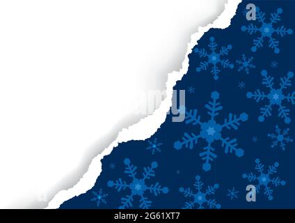 Christmas torn paper,dark blue background with snowflakes.  Illustration of christmas  paper background with place for your text or image. Stock Vector
