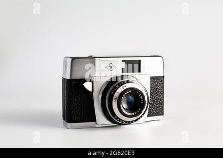 Woodbridge Suffolk UK June 29 2021: A classic Agfa film camera isolated against a white background Stock Photo