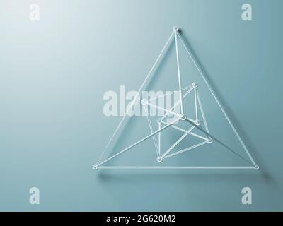 Wire-frame lattice object, abstract triangular geometric structure over light blue background with soft shadow, 3d rendering illustration Stock Photo