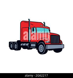 Semi truck. Vector Outline Lorry. White blank template for truck, semi-trailer for advertising, for coloring book. Stock Vector