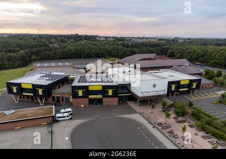 Aerial Drone Shot Of St Robert s Of Newminster Catholic School In aerial-drone-shot-of-st-robert-s-of-newminster-catholic-school-in
