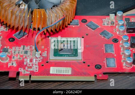 Video graphic adapter whithout cooling system.GPU.PCI-E graphic adapter Stock Photo