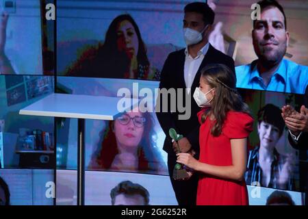 Barcelona, Madrid, Spain. 1st July, 2021. Crown Princess Leonor attends Award Ceremony of the '2020 and 2021 Princess of Girona Foundation Awards' at Caixaforum on July 1, 2021 in Barcelona, Spain Credit: Jack Abuin/ZUMA Wire/Alamy Live News Stock Photo