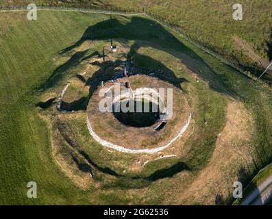 Aerial view of the Carn Liath Broch, near Golspie, Sutherland, Scotland. Stock Photo