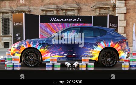 MODENA, ITALY, July 1 2021 - Motor Valley Fest exhibition, Maserati Levante Fuoriserie special Bottura edition, color details Stock Photo