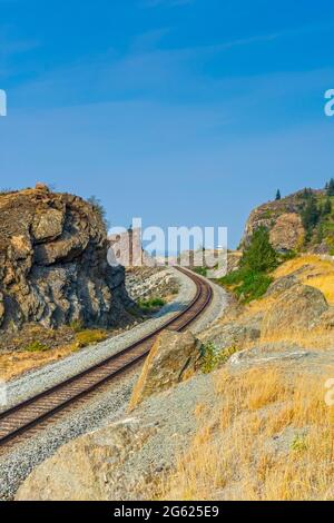 The Alaska railroad on the Seward highway in Chugach state park. Stock Photo