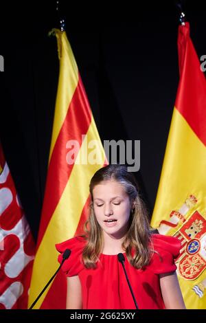 Barcelona, Madrid, Spain. 1st July, 2021. Crown Princess Leonor attends Award Ceremony of the '2020 and 2021 Princess of Girona Foundation Awards' at Caixaforum on July 1, 2021 in Barcelona, Spain Credit: Jack Abuin/ZUMA Wire/Alamy Live News Stock Photo