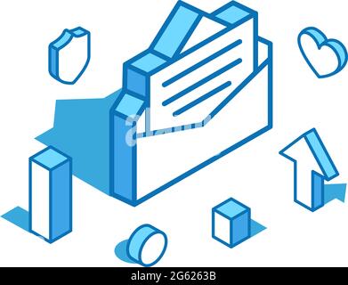Letter blue line isometric illustration. Positive review, online message 3D banner template. Stock Vector