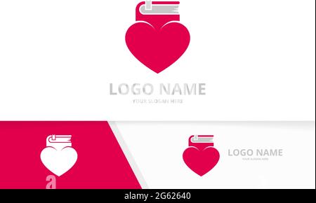Vector heart and book logo combination. Unique bookstore logotype design template. Stock Vector