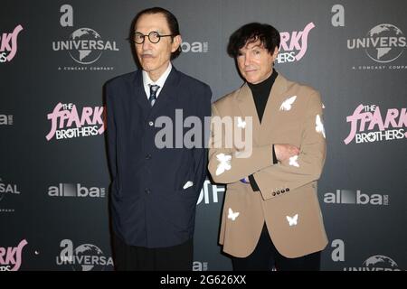 Paris, France on July 01, 2021: The Sparks (Ron and Russell Mael) attending the premiere of 'The Sparks Brothers' held at Publicis cinema in Paris, France on July 01, 2021. Photo by Jerome Domine/ABACAPRESS.COM Credit: Abaca Press/Alamy Live News Stock Photo