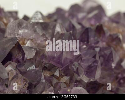 purple amethyst quartz crystals on matrix Stock Photo