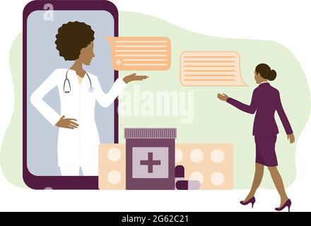 Patient having online meeting with physician. Online consultation concept Stock Vector