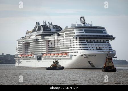 Cruise ship MSC Virtuosa prepares to sail from Liverpool on its maiden ...