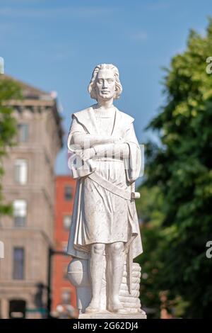 Boston, Massachusetts, United States, July 29, 2019.  Statue of Christopher Columbus at Christopher Columbus Waterfront Park, in Boston Massachusett's Stock Photo