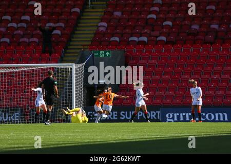 Glasgow, UK. 06th June, 2021. Niamh Farrelly (17 Glasgow City) and Julia Molin (20 Glasgow City) celebrate the 2nd goal on the Scottish Women's Premier League match between Glasgow City and Rangers played at Broadwood Stadium in Glasgow, Scotland Credit: SPP Sport Press Photo. /Alamy Live News Stock Photo