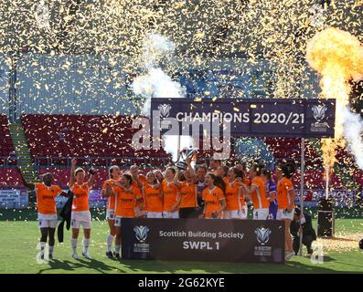 Glasgow, UK. 06th June, 2021. Players lift the trophy on the Scottish Women's Premier League match between Glasgow City and Rangers played at Broadwood Stadium in Glasgow, Scotland Credit: SPP Sport Press Photo. /Alamy Live News Stock Photo