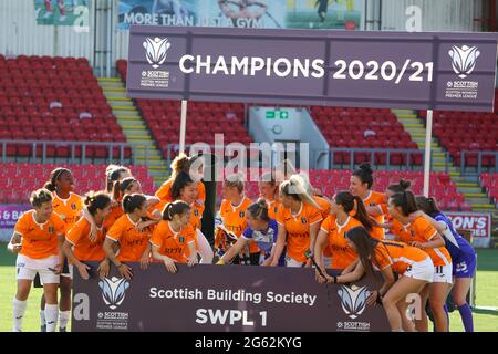 Glasgow, UK. 06th June, 2021. Glasgow City players are about to lift the trophy on the Scottish Women's Premier League match between Glasgow City and Rangers played at Broadwood Stadium in Glasgow, Scotland Credit: SPP Sport Press Photo. /Alamy Live News Stock Photo